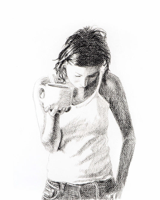 Amateur de café - impression d'art noir et blanc