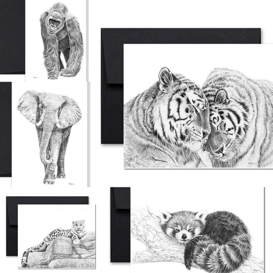 Collection complète de cartes de vœux sur le thème du zoo