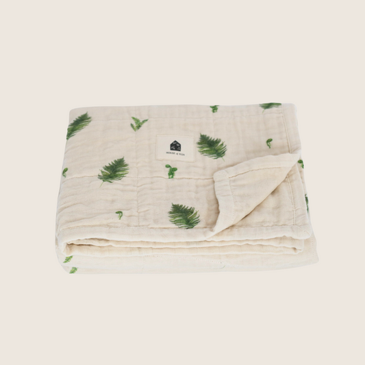 Organic Cotton Muslin Baby Blanket, 4 Layers, Crib Size (47 X 47) - Fern - PRE-ORDER