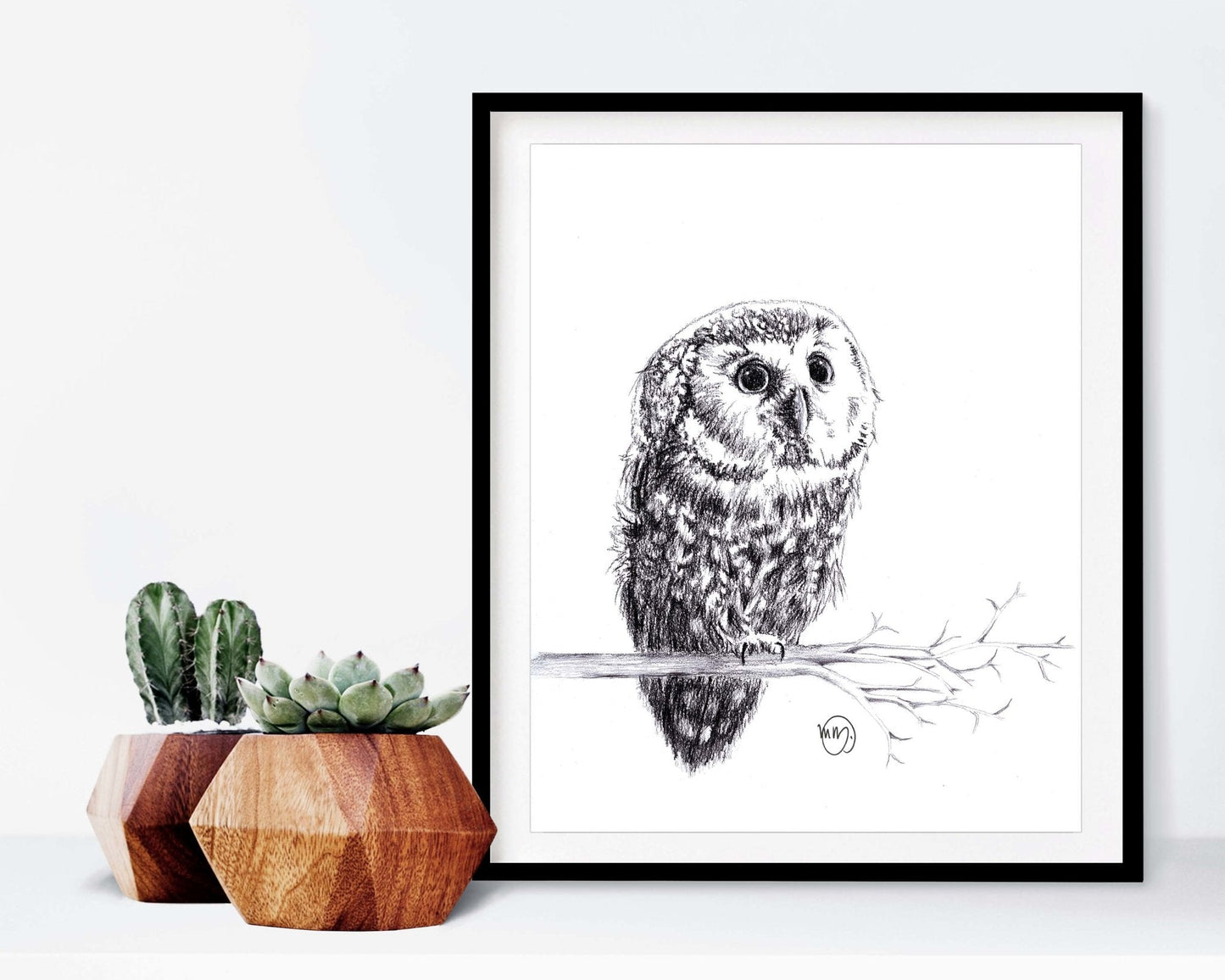Hibou Adorable Bébé - Impression d'art décorative pour chambre d'enfant sur le thème de la faune en noir et blanc