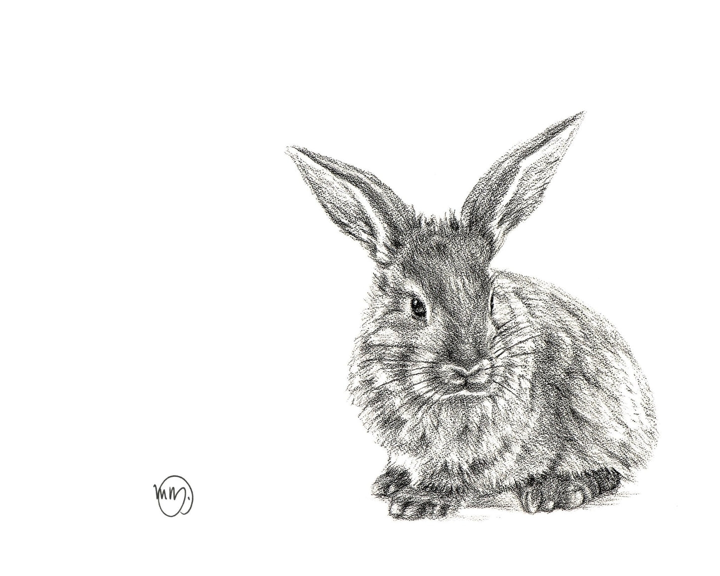 Profil de lapin mignon - Impression d'art noir et blanc de faune pour chambre d'enfant
