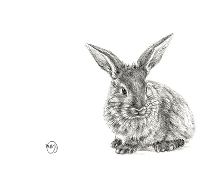 Cute Rabbit Profile - Black and White Nursery Wildlife Art Print