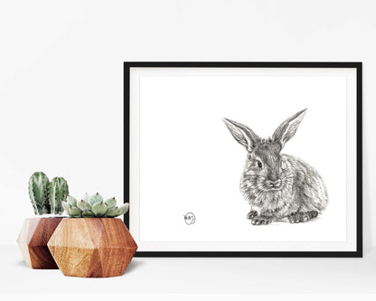 Cute Rabbit Profile - Black and White Nursery Wildlife Art Print
