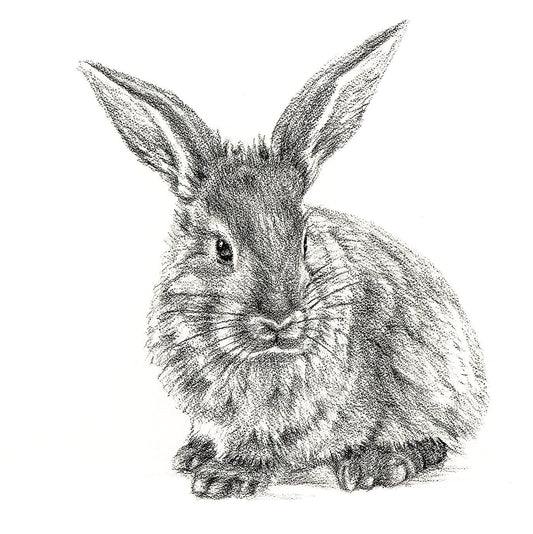 Profil de lapin mignon - Impression d'art noir et blanc de faune pour chambre d'enfant