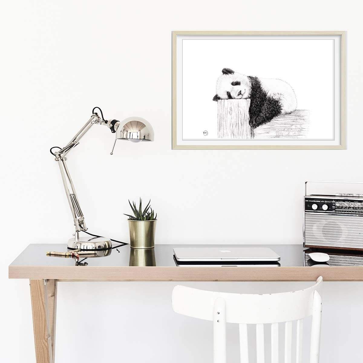 Adorable Panda endormi - Impression d'art en noir et blanc