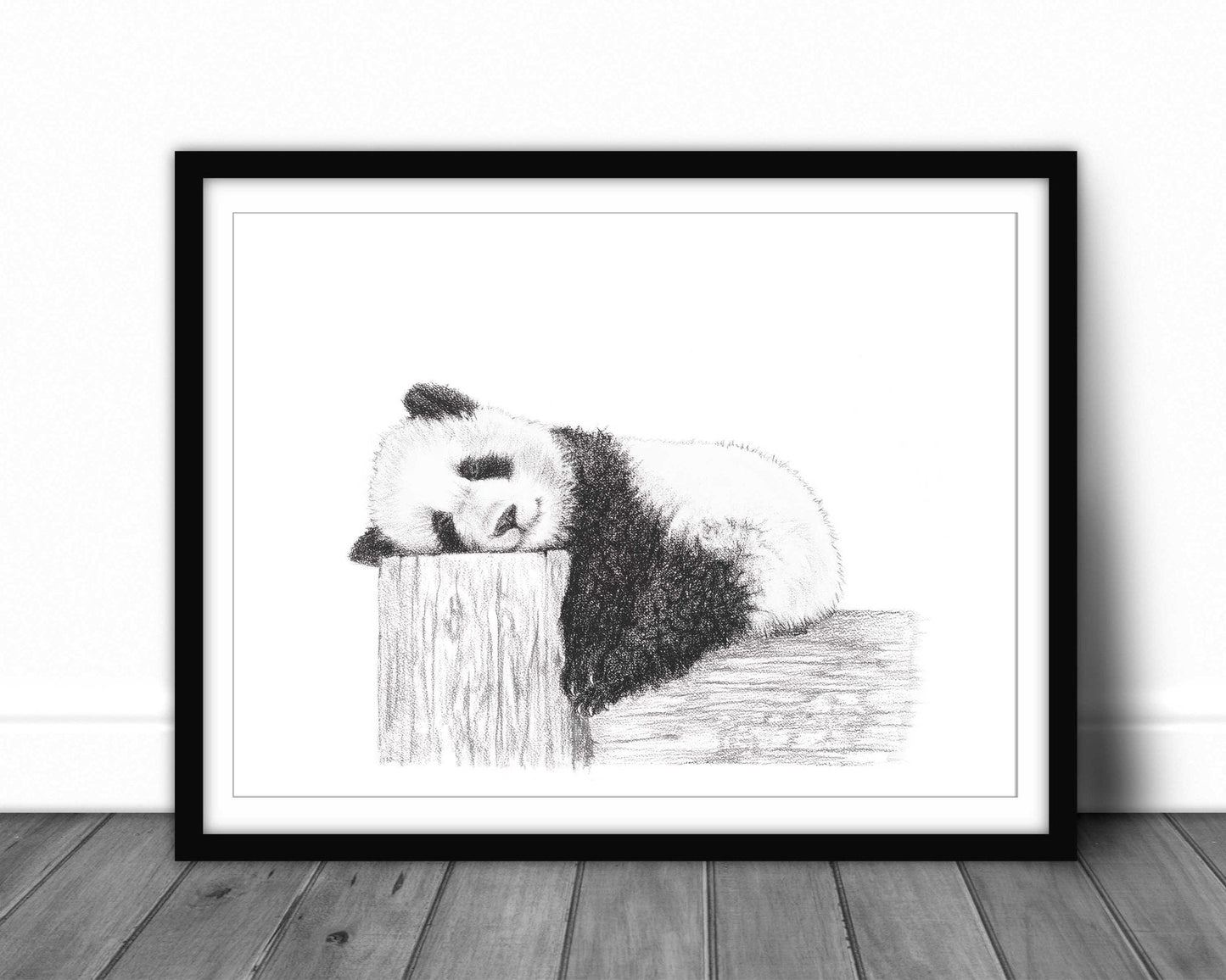 Adorable Panda endormi - Impression d'art en noir et blanc