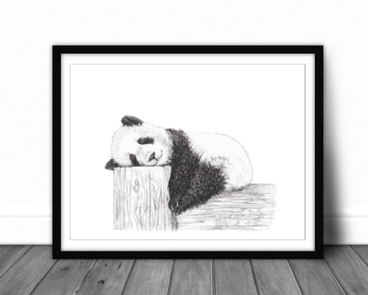 Cute sleeping Panda - Black and white art print