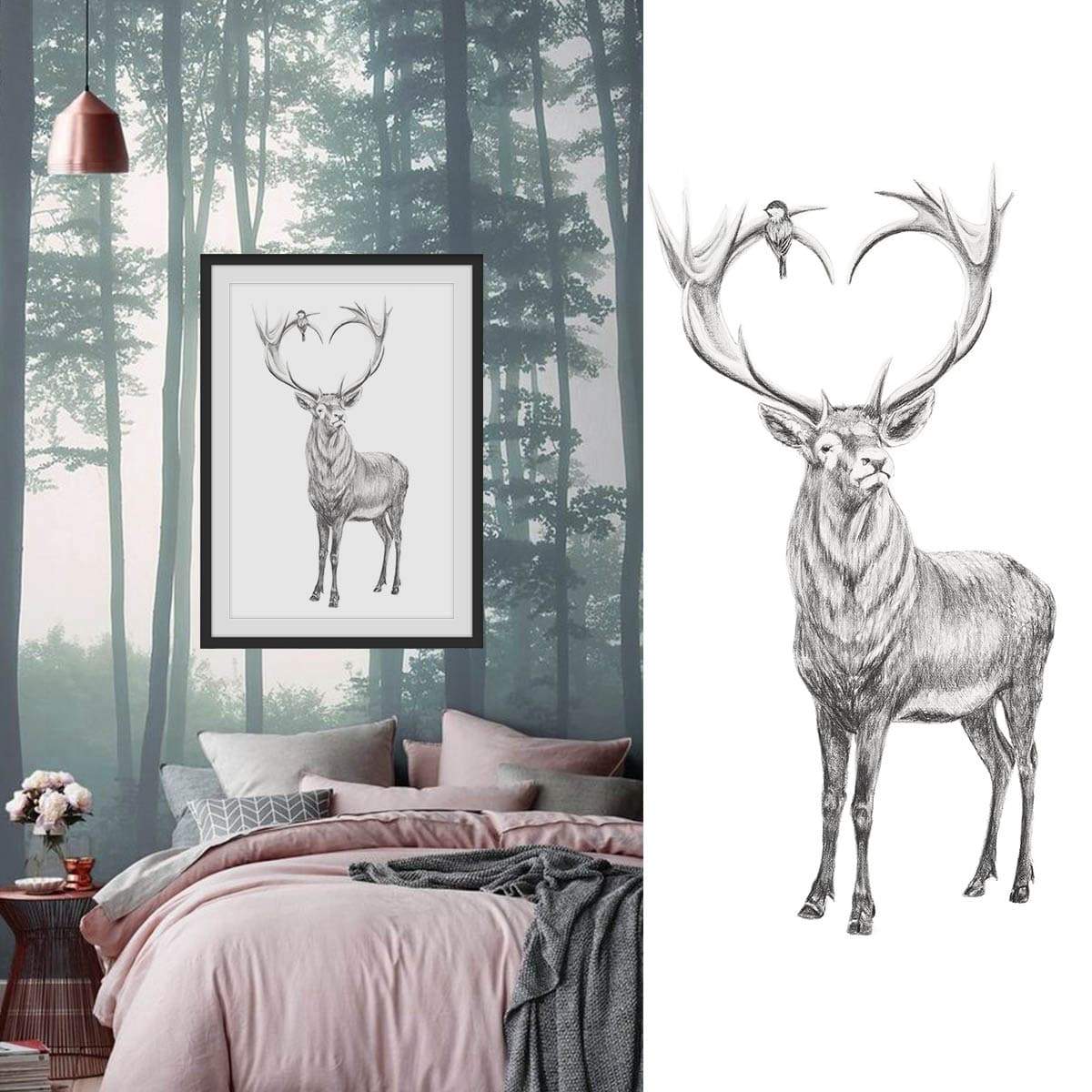 Cerf aux bois en forme de cœur - illustration