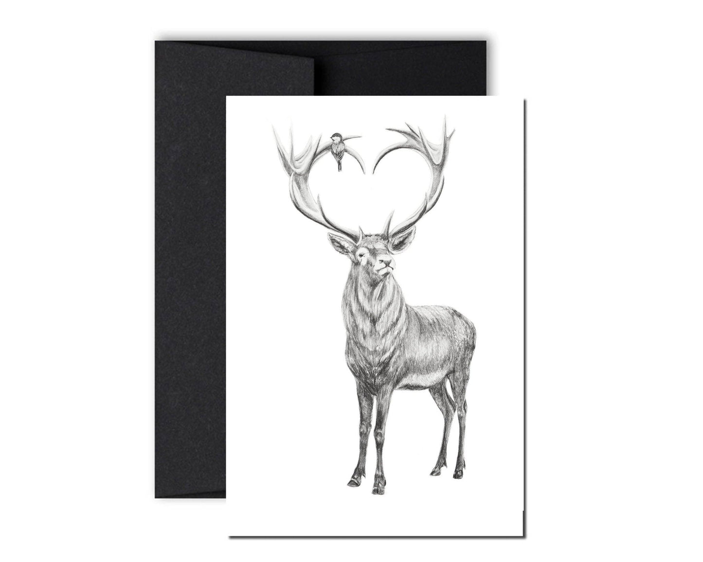Carte de vœux cerf avec des bois en forme de cœur