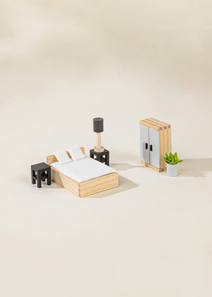 Mobilier et accessoires de chambre à coucher de maître de maison de poupée en bois (9) | Coco Village