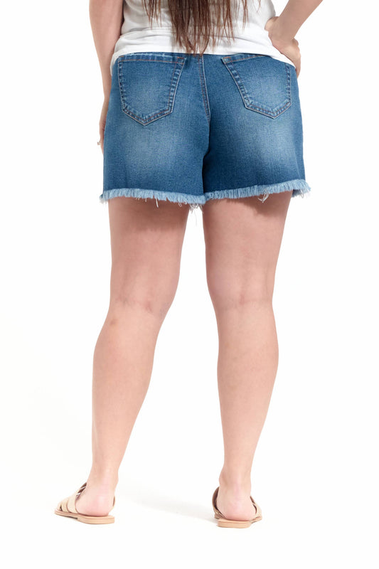 Short de maternité ample en denim durable 5 po
