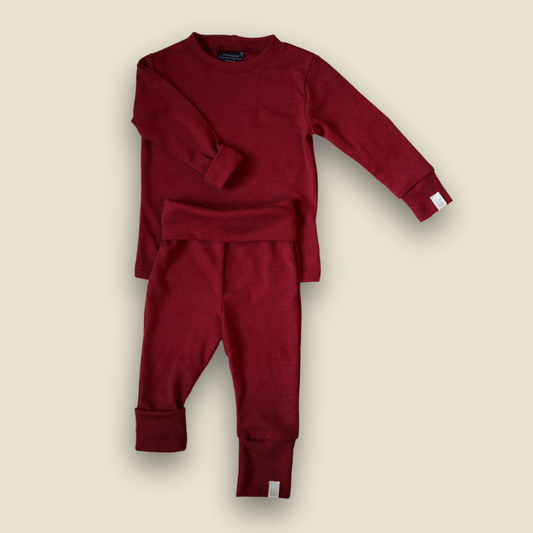 Merino Wool Crew Neck Thermal Growsuit - Ruby