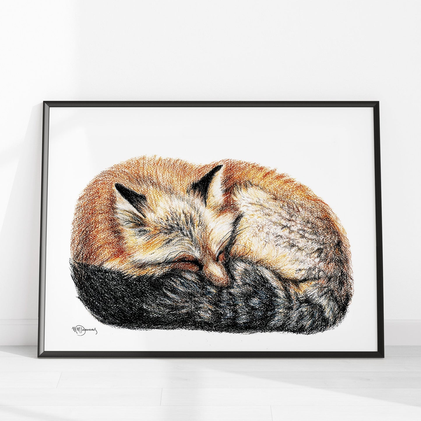 Renard endormi - enroulé en boule - Impression d'art animalier colorée