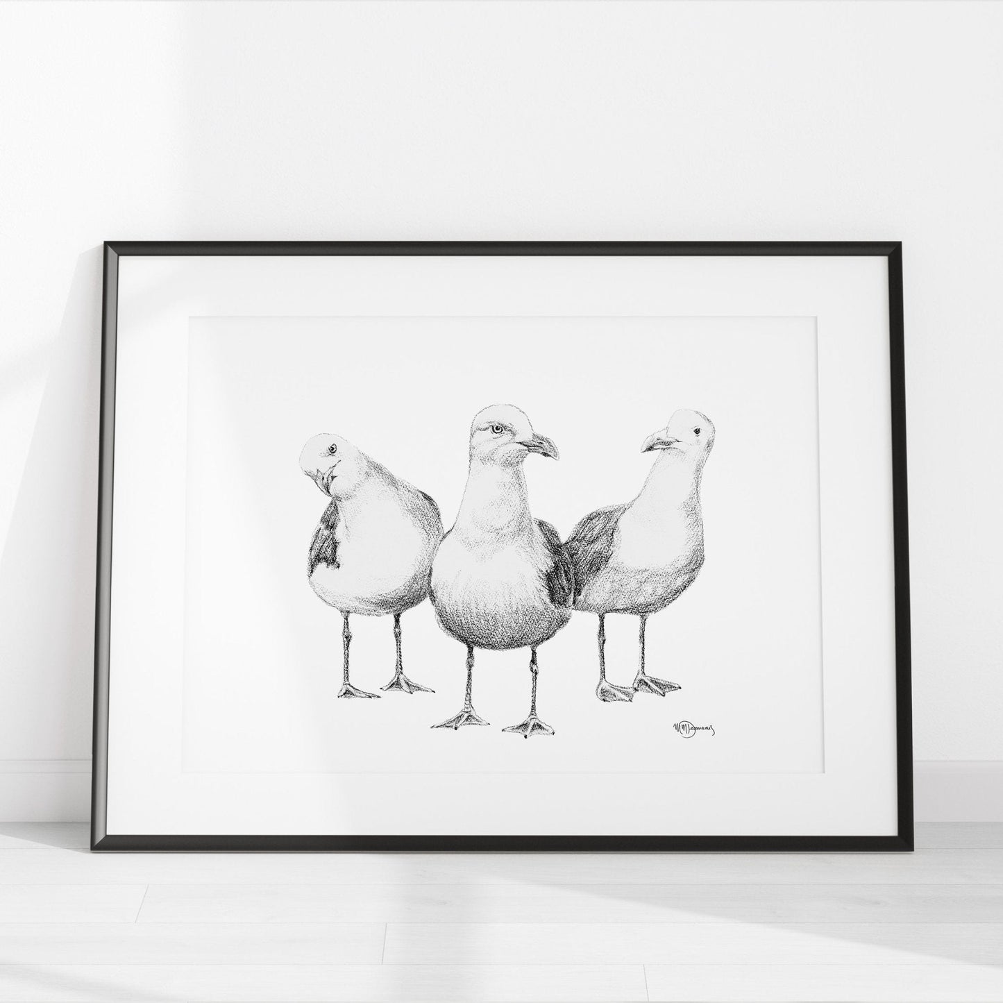 Mouettes rigolotes - art animalier noir et blanc