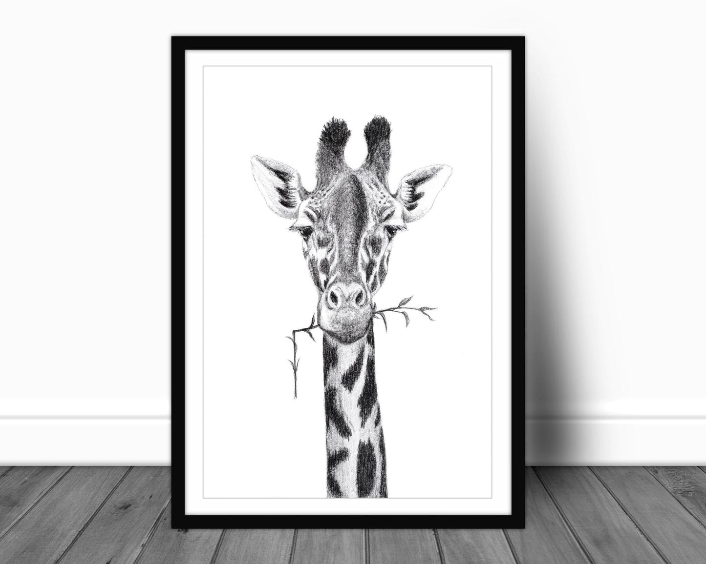 Portrait de girafe - impression d'art safari noir et blanc