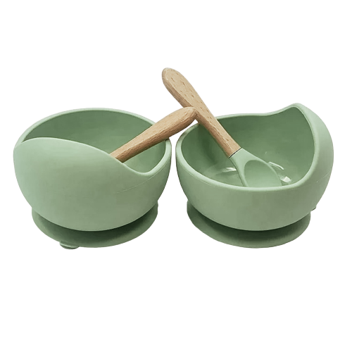 Silicone Bowl And Spoon Set- Sage Green