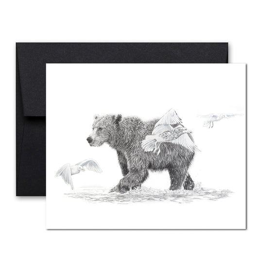 Carte de vœux Ours grizzli avec oiseaux