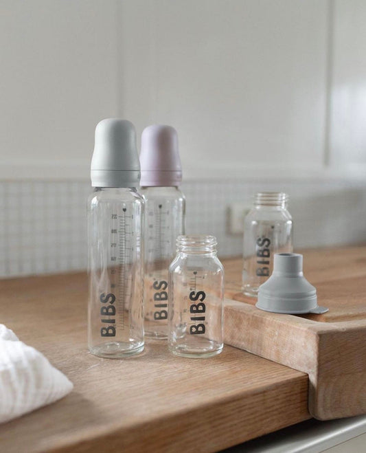 Glass Baby Bottle Set with Latex Nipple, 225 ml