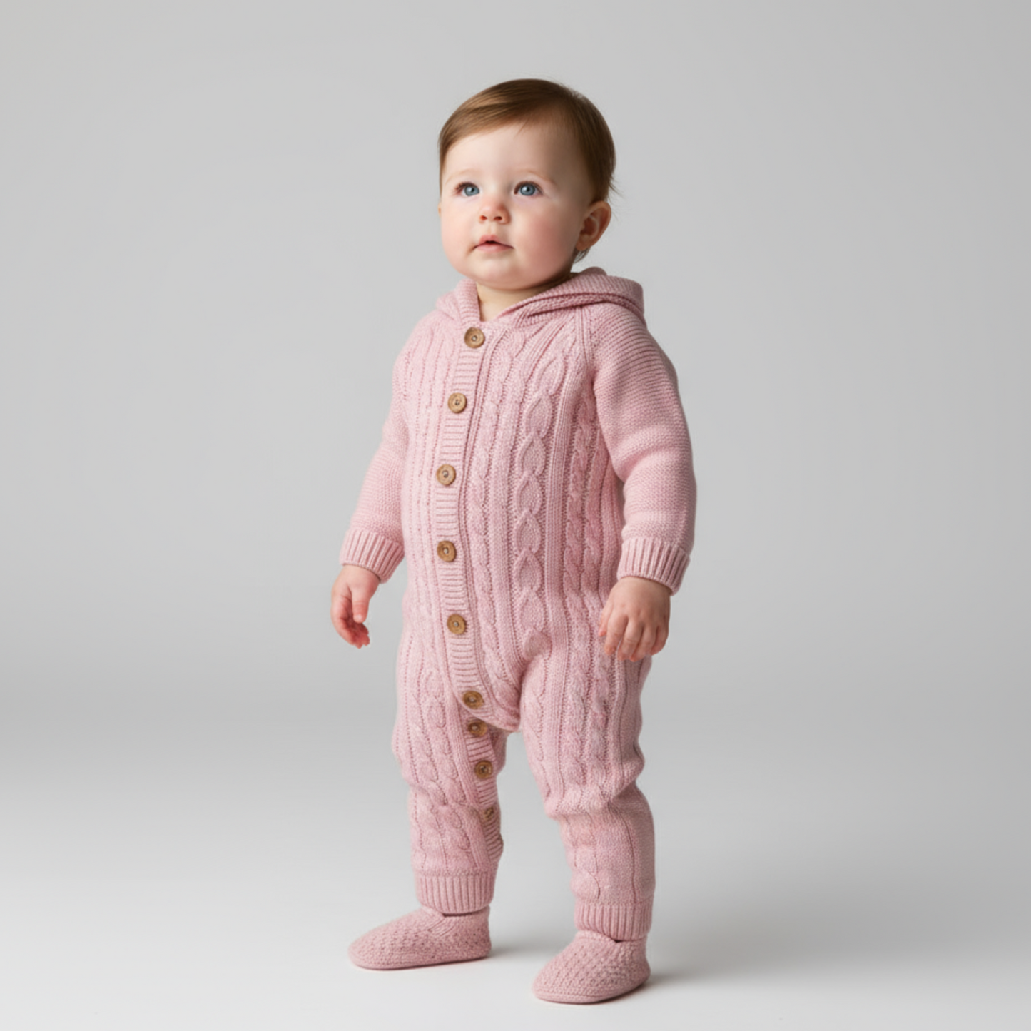 Knit Hoodie Newborn Overall Set