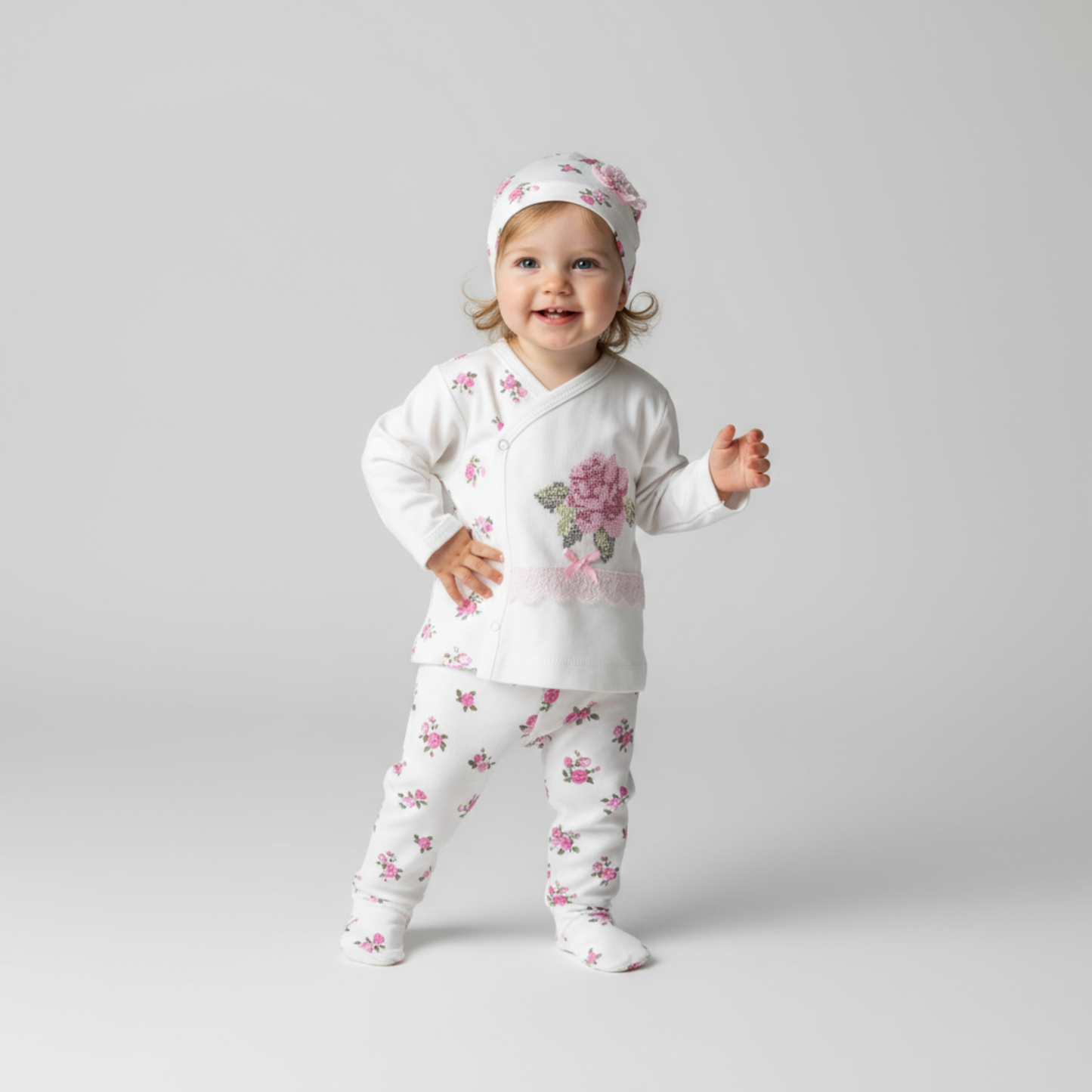 Ensemble 3 pièces nouveau-né Rosy Rose