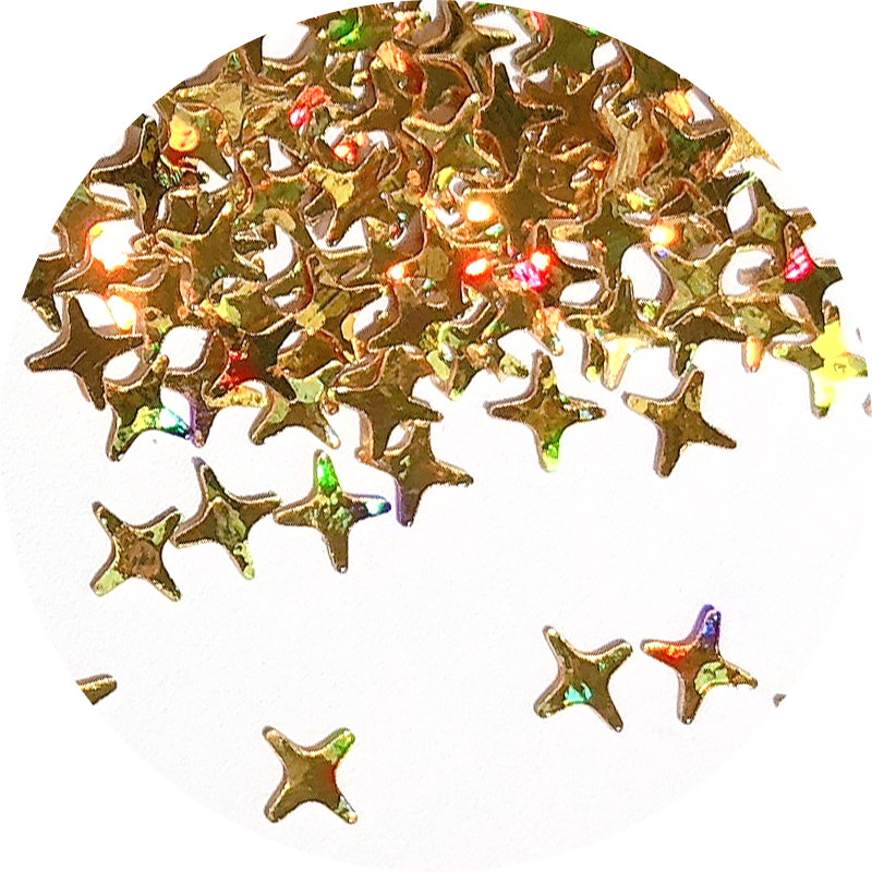 Paillettes étoiles dorées holographiques à 4 pointes