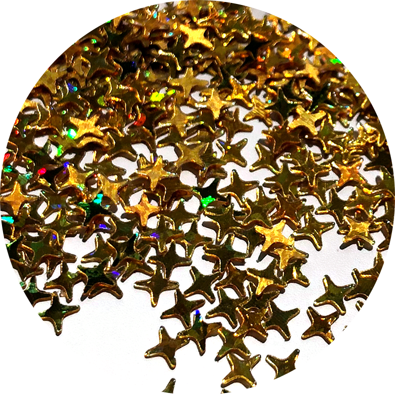 Paillettes étoiles dorées holographiques à 4 pointes