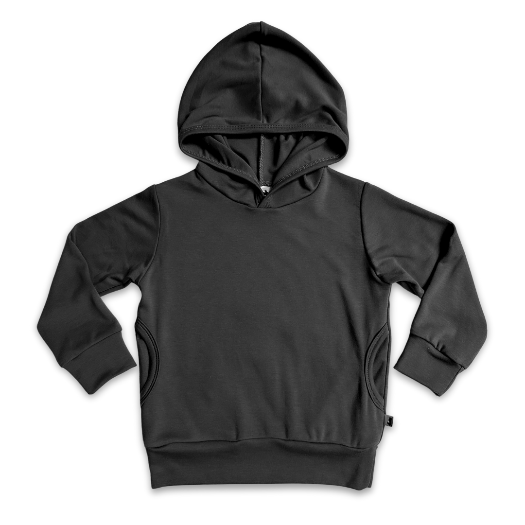 Hoodie léger en bambou pour enfant avec poches latérales | Noir