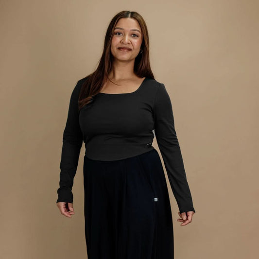 Ladies Bamboo Eva Sculpted Square Neck Crop | Black