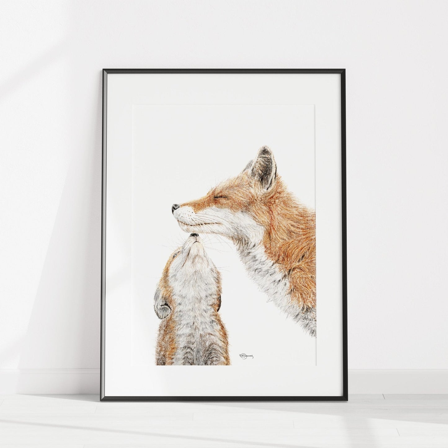 Maman Renard avec son bébé - Estampe en couleur