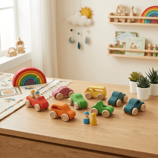 Montessori Wooden Cars and Peg Dolls