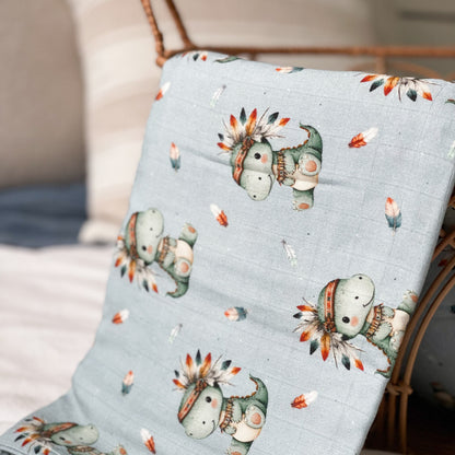 70% Bamboo Muslin - Boho Dinosaur