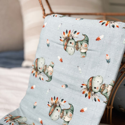 70% Bamboo Muslin - Boho Dinosaur
