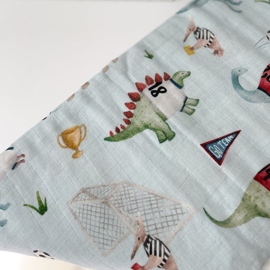 70% Bamboo Muslin - Soccer Dinosaurs