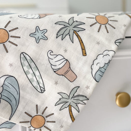 Bamboo Muslin Swaddle - Surf