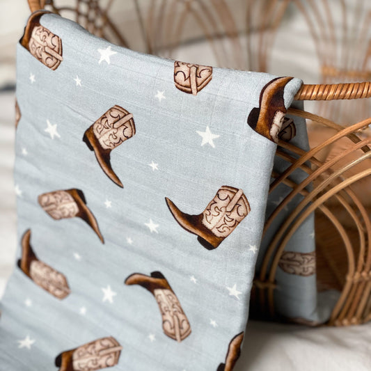 70% Bamboo Muslin - Cowboy Boots