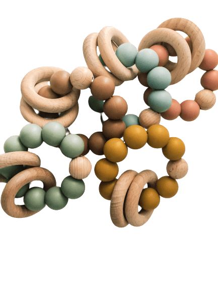 Silicone Teether With Wood Rings 3M+