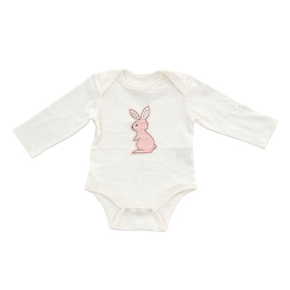 Cache-couche à manches longues en coton biologique — Snow/Blush bunny