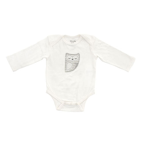 Organic Cotton Long Sleeve Onesie (Snow/Silver Cloud Owl)