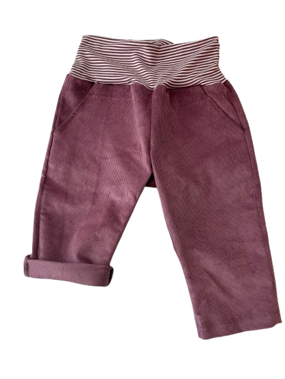 Pantalon évolutif en velours côtelé prune