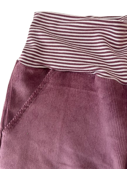 Pantalon évolutif en velours côtelé prune
