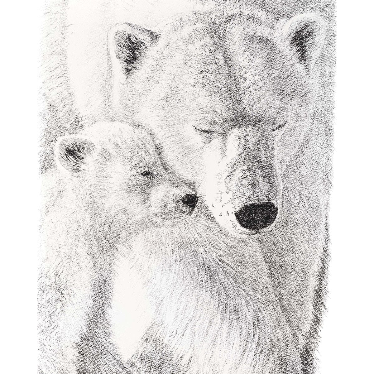 Ours polaire avec son petit - Décoration murale noir et blanc