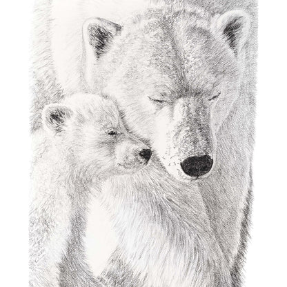 Polar Bear with cub - Black and white wall art