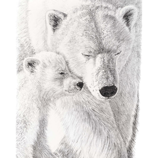 Ours polaire avec son petit - Décoration murale noir et blanc