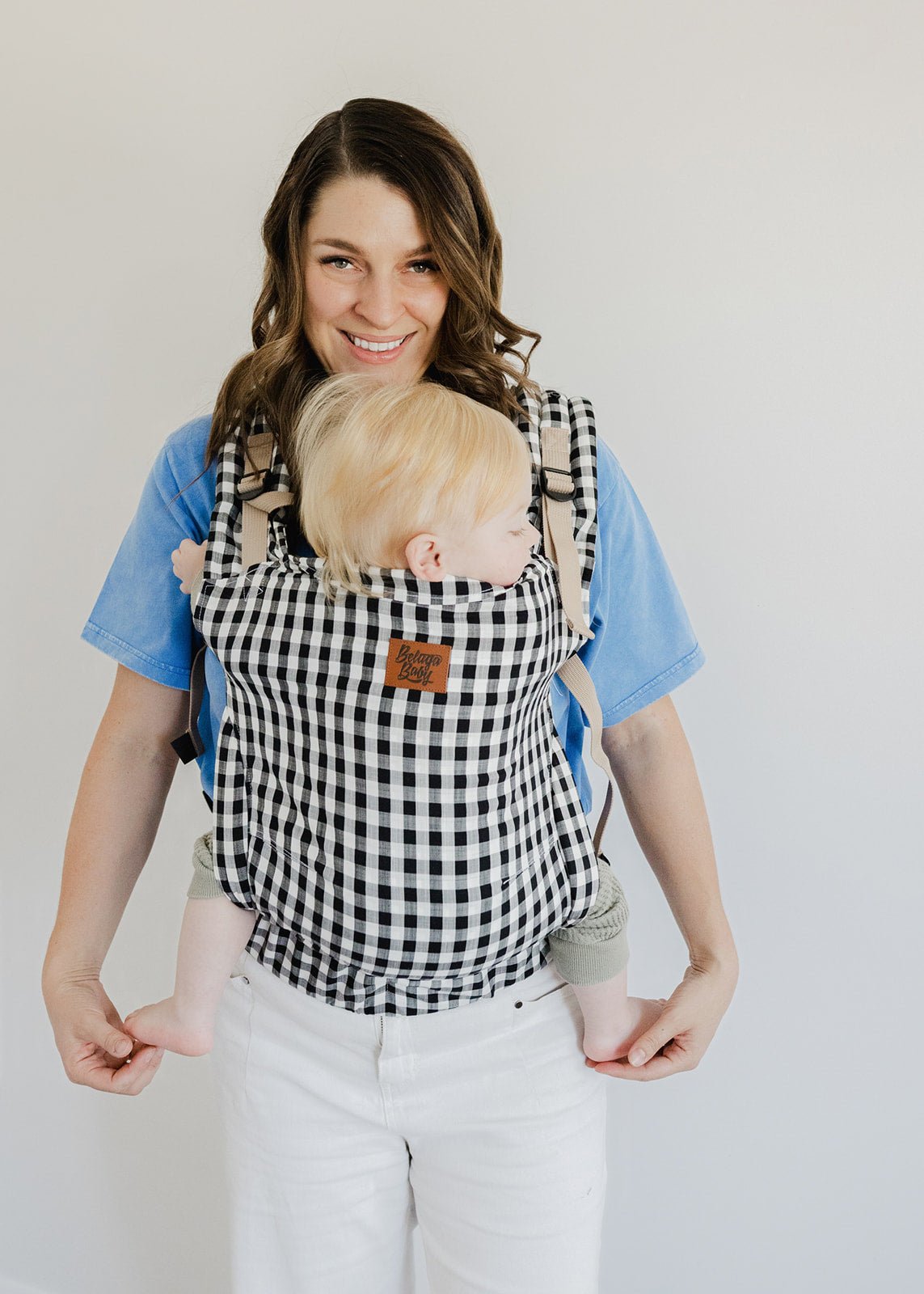 Beluga Cove Baby Carrier – Gingham, Black and White