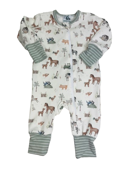 Farm Print Grow-with-Me Zip Romper
