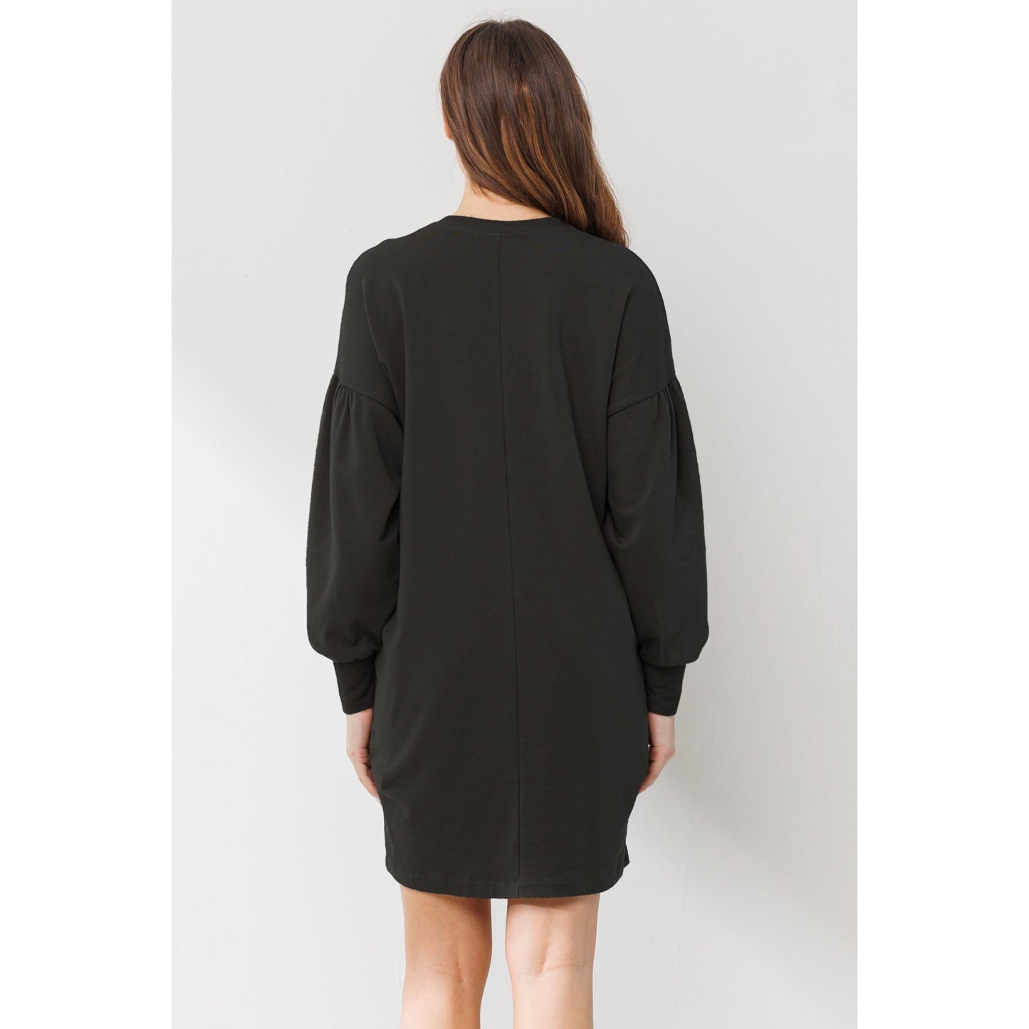 Crew Neck Maternity Sweater Dress W/Pockets | Black