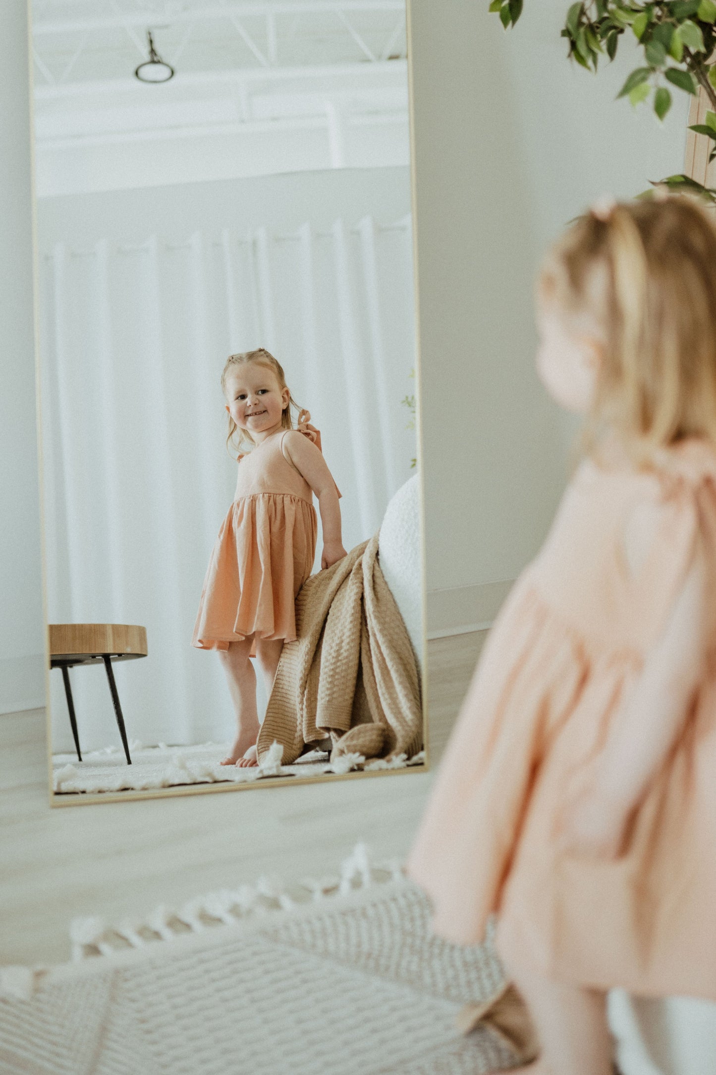Robe en coton à nouer aux épaules - Rose poudré
