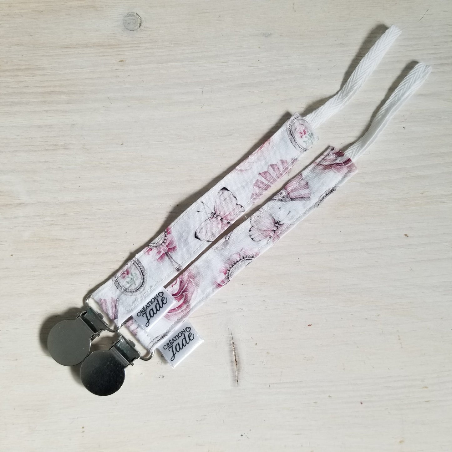 Nouveauté - Attache-suce Tissu - Clip inox - Évantail & Papillon