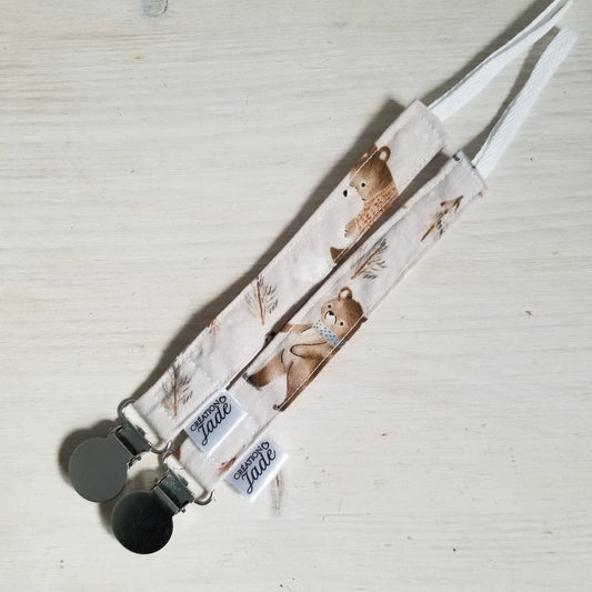 Nouveauté - Attache-suce Tissu - clip Inox - Ours d’hiver