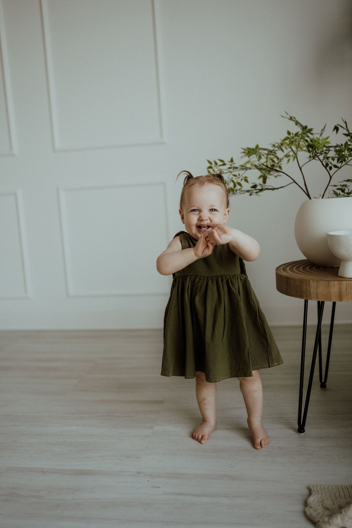 Cotton Shoulder Tie Dress - Olive